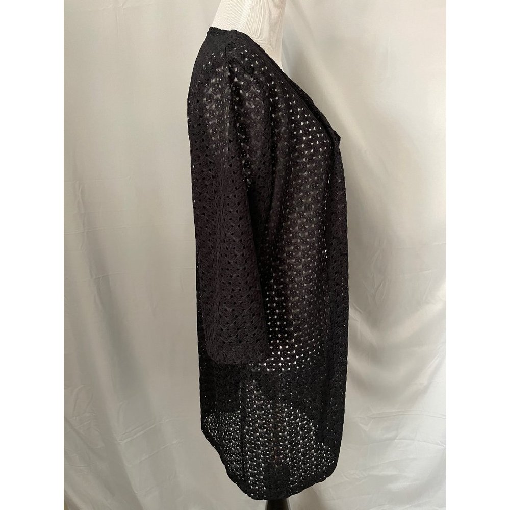 Anne Cole Black Lace Eyelet 3/4 Sleeve Double Tie Front Cardigan - Picture 5 of 12